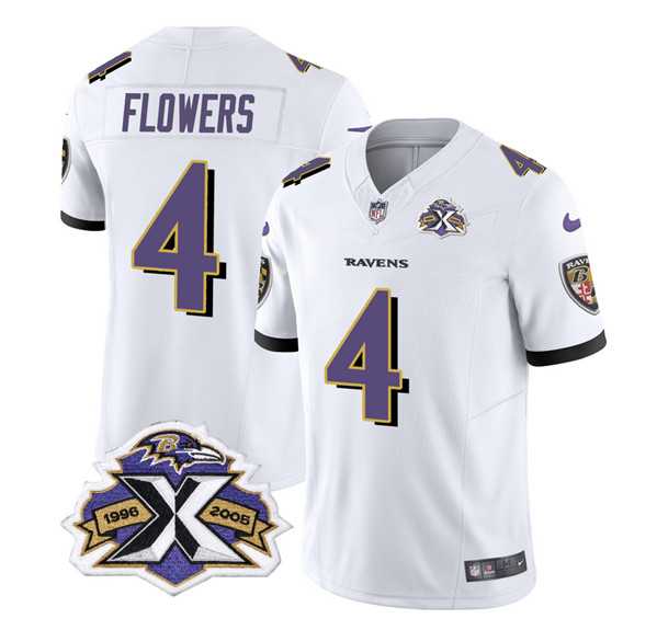 Men & Women & Youth Baltimore Ravens #4 Zay Flowers White 2023 F.U.S.E With Patch Throwback Vapor Limited Stitched Jersey